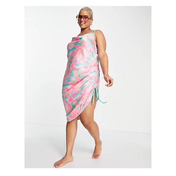 ASOS DESIGN Maternity ruched slip midi beach dress in kaleidoscope print - Picture 1 of 6